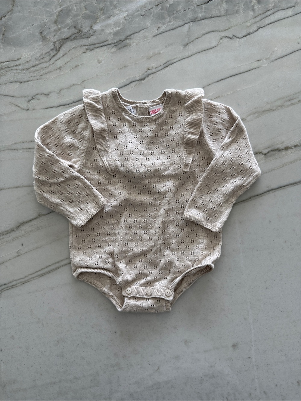 Zara Light Beige Openwork Knit Baby One-Piece
